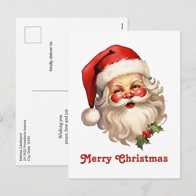Holly Jolly Santa Claus Retro Style Christmas Holiday Postcard (Front/Back)