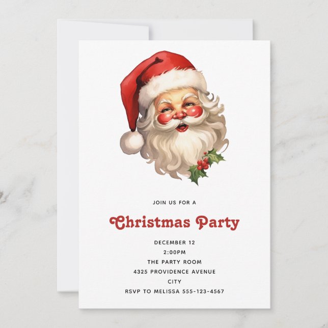 Holly Jolly Santa Claus Retro Style Christmas Invitation (Front)
