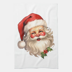 Holly Jolly Santa Claus Retro Style Christmas Kitchen Towel