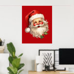 Holly Jolly Santa Claus Retro Style Christmas Poster<br><div class="desc">Poster with a joyful illustration of a vintage style Santa Claus with red rosy cheeks. wearing his classic red Santa hat and his big white bear. A sprig of holly adds to the festive holiday spirit of this design.</div>