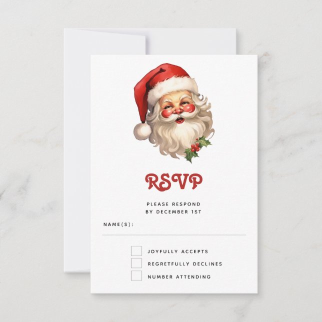 Holly Jolly Santa Claus Retro Style Christmas RSVP Card (Front)