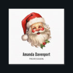 Holly Jolly Santa Claus Retro Style Christmas Square Business Card<br><div class="desc">Business cards with a joyful illustration of a vintage style Santa Claus with red rosy cheeks. wearing his classic red Santa hat and his big white bear. A sprig of holly adds to the festive holiday spirit of this design.</div>