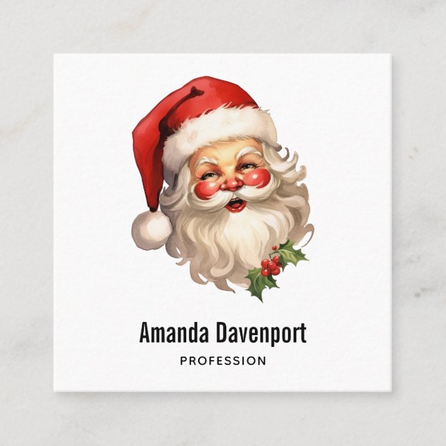 Holly Jolly Santa Claus Retro Style Christmas Square Business Card (Front)