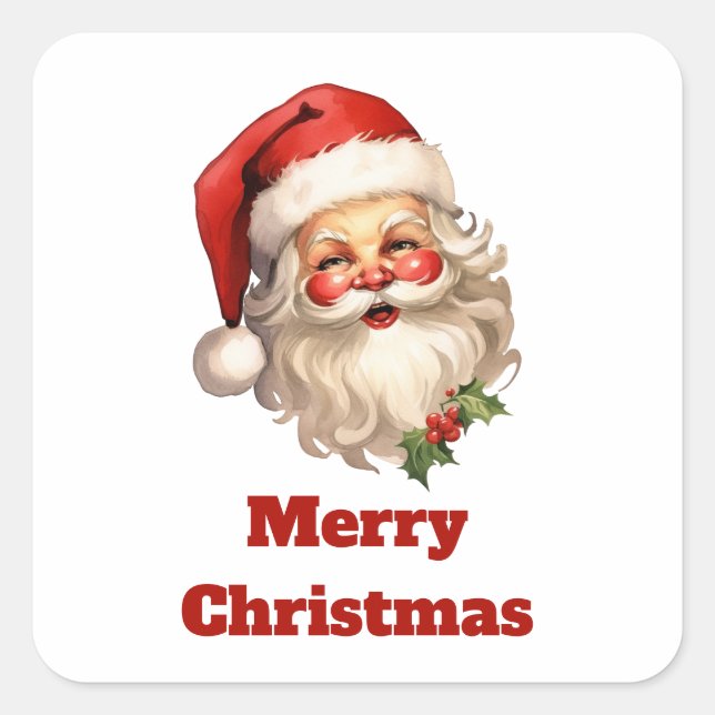 Holly Jolly Santa Claus Retro Style Christmas Square Sticker (Front)