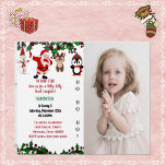 Holly Jolly Santa Snowman Christmas Birthday Photo Invitation<br><div class="desc">A cute HOLLY JOLLY Christmas Birthday Party Invitation Announcement for your Birthday girl turning 3/Any age. The illustration has a holly berry border with Santa making an announcement with his folks - Reindeer,  Penguin,  Snowman. The TEXT and PHOTO is customizable.</div>