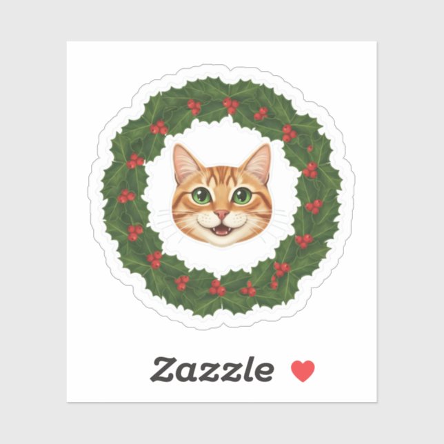 Holly Jolly Smiling Kitty Cat Christmas Wreath  (Sheet)