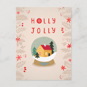 Holly Jolly Snow Globe - A Cozy Holiday Delight Postcard