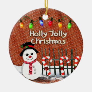Holly Jolly Snowman CUSTOM Ceramic Ornament