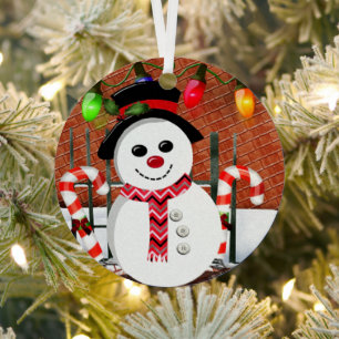 Holly Jolly Snowman  Metal Ornament
