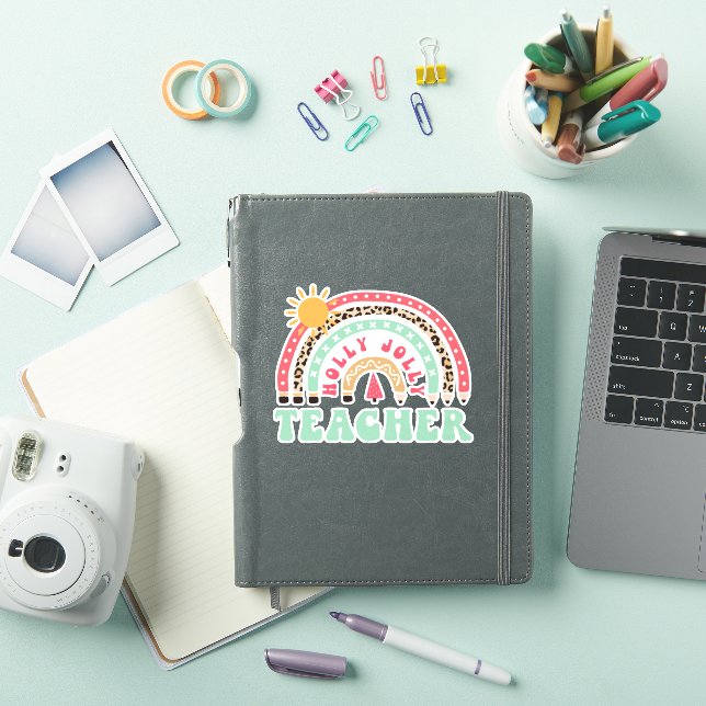 Holly Jolly Teacher Leopard Retro Rainbow Teacher (iPad Cover)