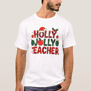 Holly Jolly Teacher Red Buffalo Plaid Christmas T-Shirt