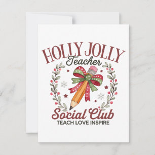 Holly Jolly Teacher Social Club Teach Love Inspire Thank You Card