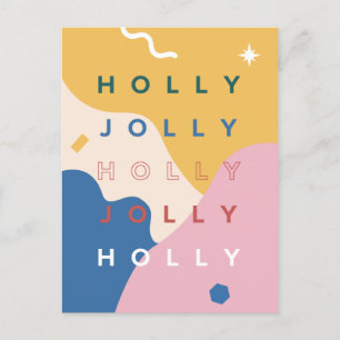 Holly Jolly Typography Abstract Christmas Holiday Postcard