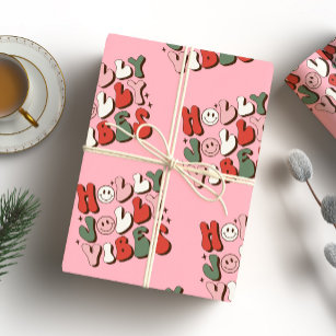 Holly Jolly Vibes Groovy Christmas Wrapping Paper