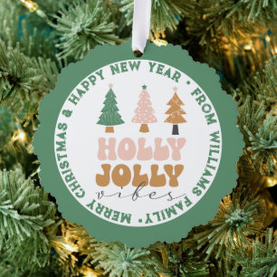 holly jolly vibes,merry christmas&new year green ornament card