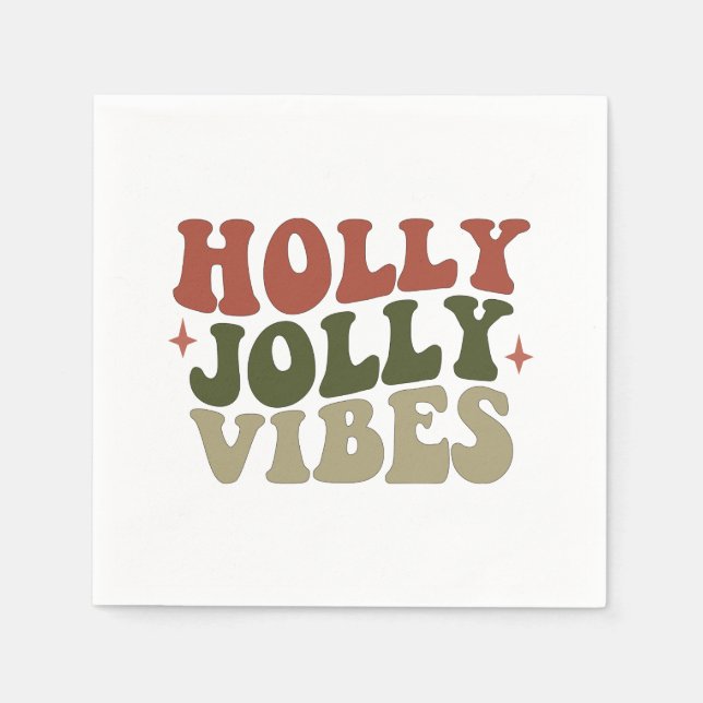 Holly Jolly Vibes Retro 1960s Christmas Party Napkin (Front)