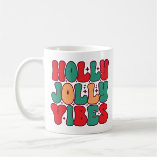 Holly Jolly Vibes Retro Groovy Christmas Holidays Coffee Mug