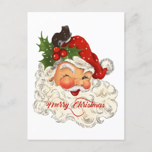 Holly jolly vintage Santa Claus Merry Christmas Holiday Postcard