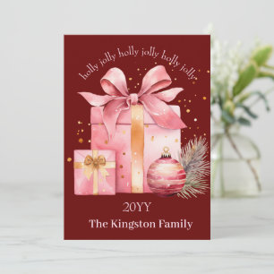 Holly Jolly Watercolor Christmas Gift Wishes Holiday Card