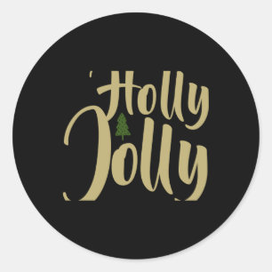 Holly Jolly White Gold Merry Christmas Long Sleeve Classic Round Sticker