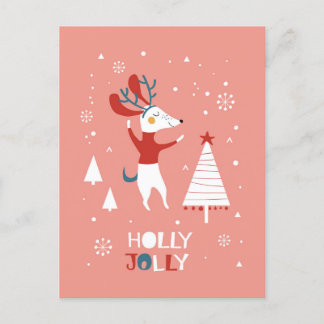 Holly Jolly with Cute Dog Christmas Postcard