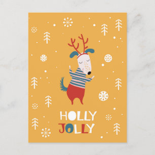Holly Jolly with Cute Dog Postcard in Christmas