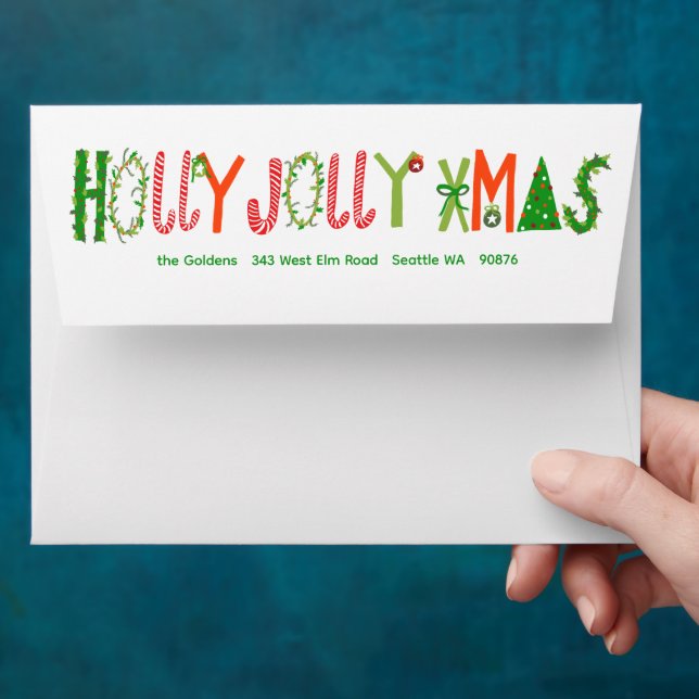 HOLLY JOLLY XMAS Holiday Christmas CUSTOM Address Envelope (Hand)