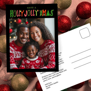 HOLLY JOLLY XMAS Holiday Christmas CUSTOM Photo Postcard
