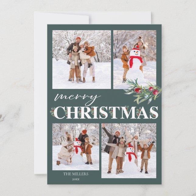 Holly Joyeux Carte photo de Noël (Devant)
