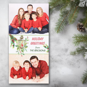 Holly Lantern Christmas Holiday Card