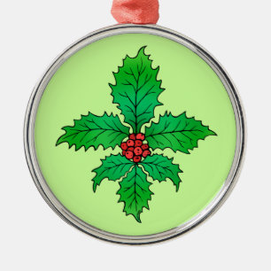 Holly leaf Fleur de lis Metal Ornament