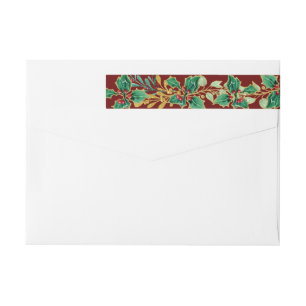 Holly Leaf Gold Foliage Burgundy Return Address Wrap Around Label