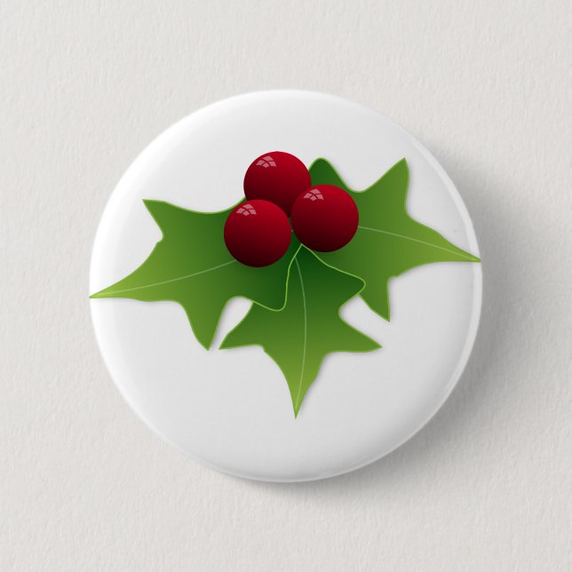 Holly Leaf with Berries 2 Inch Round Button (Front)