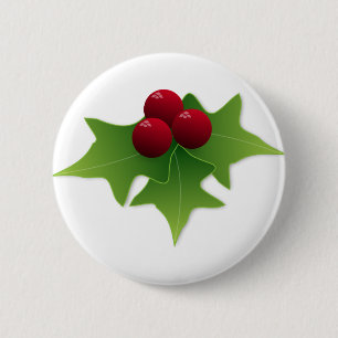 Holly Leaf with Berries 2 Inch Round Button