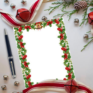 Holly Leaves and Berries Christmas Stationery