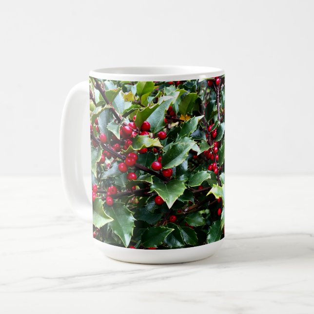 Holly leaves and Berries Coffee Mug (Front Left)