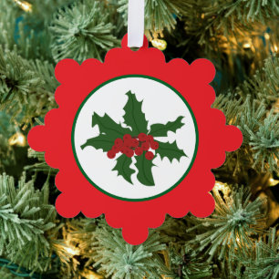 holly leaves and berries ornament card