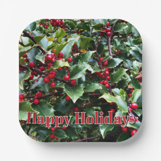 Holly leaves and Berries Paper Plate