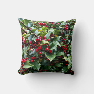 Holly leaves and Berries Throw Pillow