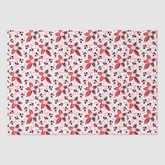 Holly Leaves and Flowers Tissue Paper (Front)