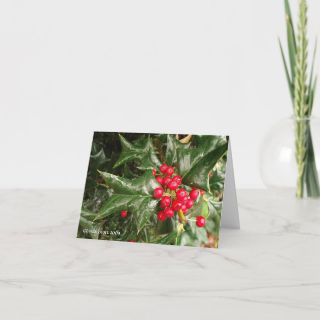 Holly Leaves and Red Berries Card (Front)