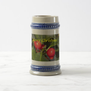 Holly leaves and red berries, Christmas Beer Stein