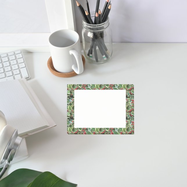 Holly Leaves and Red Berries Holiday Post-it Notes (In Situ Desk)