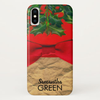 Holly Leaves and Red Bow Monogram Case-Mate iPhone Case
