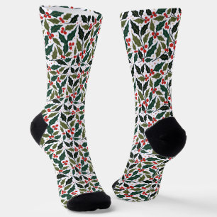 Holly Leaves And Stars Retro Modern Background  Socks