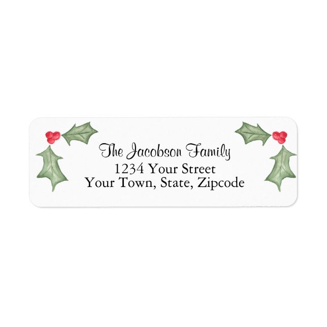 Holly Leaves & Berries Holiday Return Address (Front)