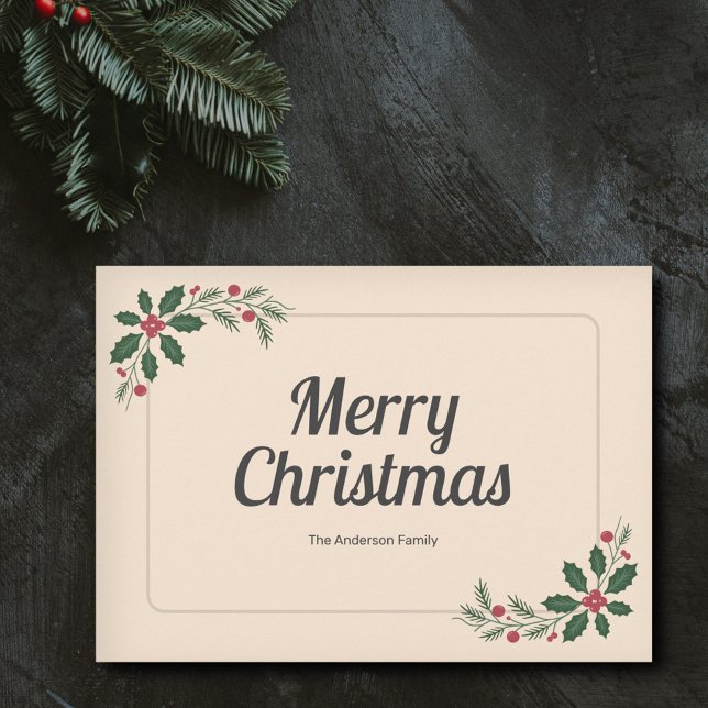 Holly Leaves & Berries - Simple Merry Christmas  Holiday Card (Holly Leaves & Berries - Simple Merry Christmas Holiday Card)