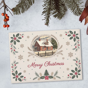 Holly Leaves & Berries - Vintage Merry Christmas Holiday Card