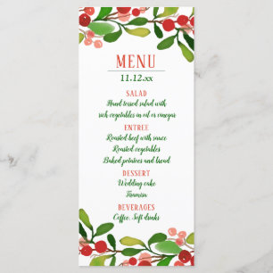 Holly Leaves Berry Christmas Wedding Menu