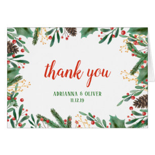 Holly Leaves Berry Christmas   Wedding Thank You